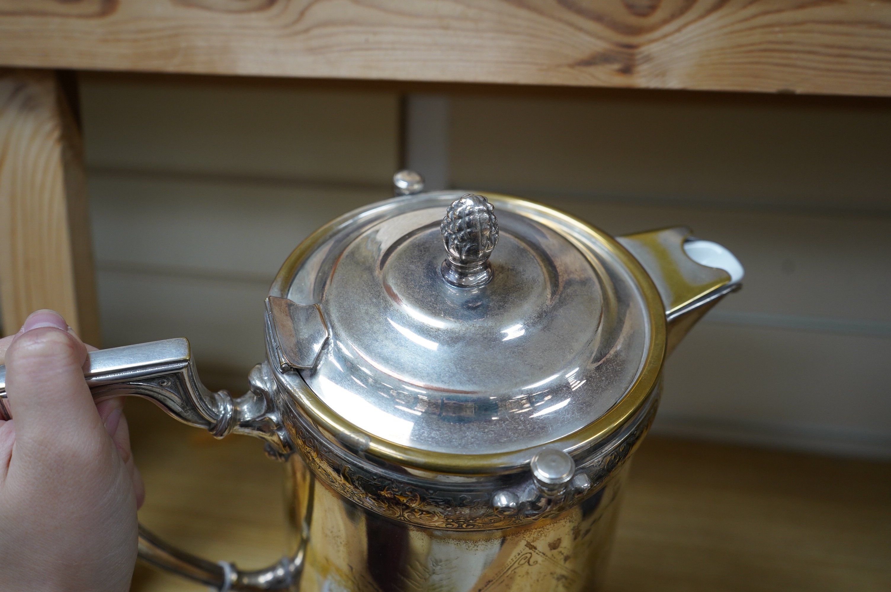 A WMF silver plated hot water jug, 28cm. Condition - fair